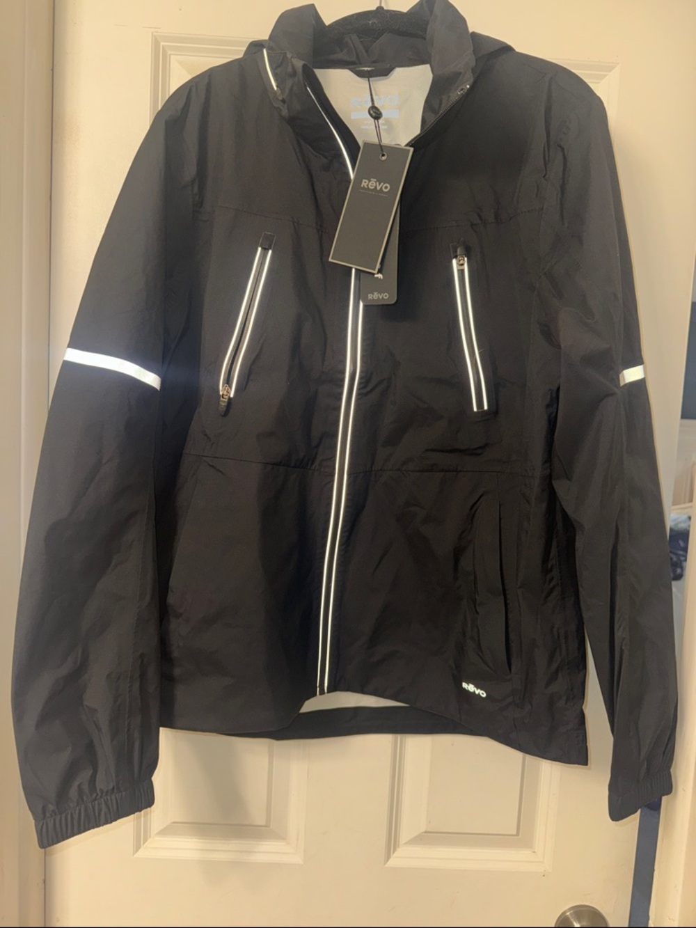 Revo Black Windbreaker Waterproof Jacket with Reflective Trim NWT!